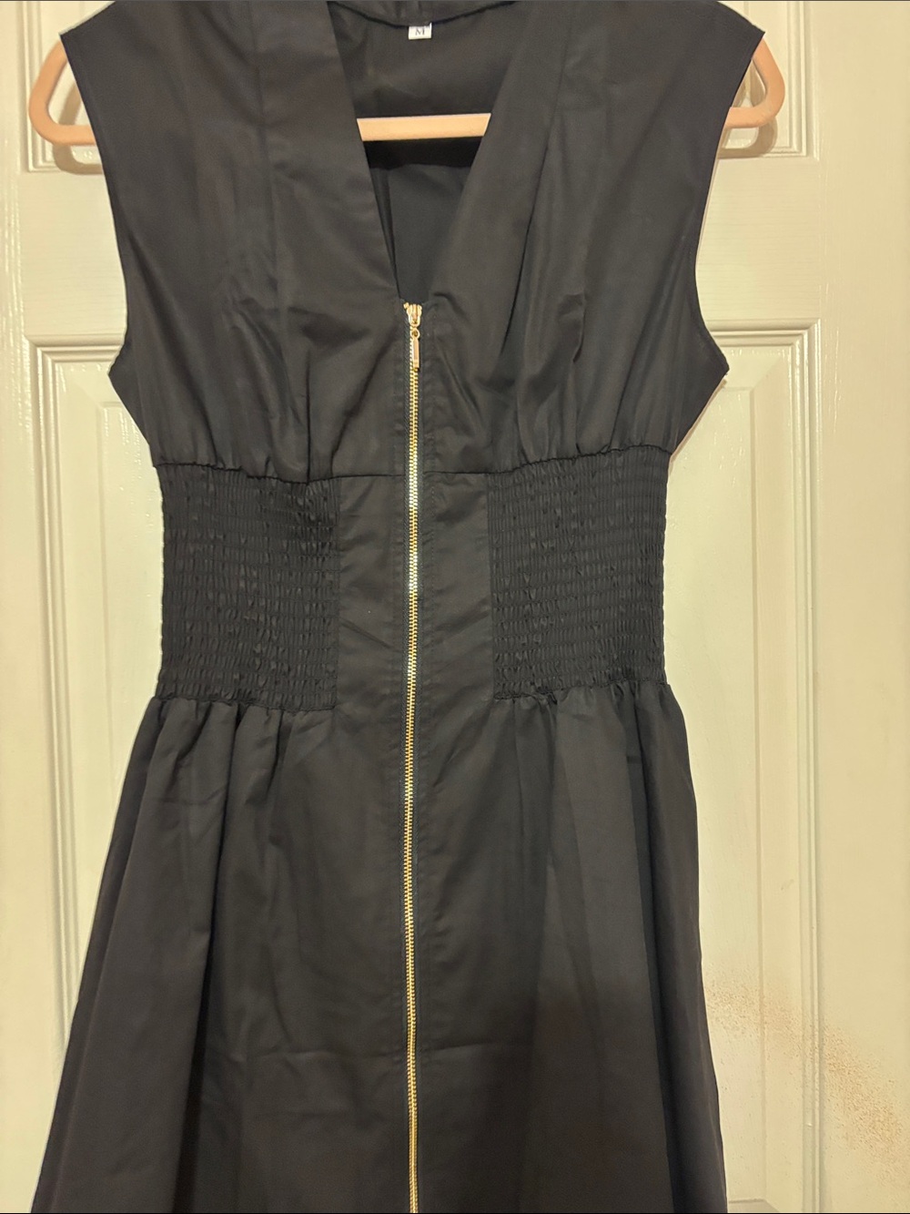 Black V-Neck Zip Front Women's Dress